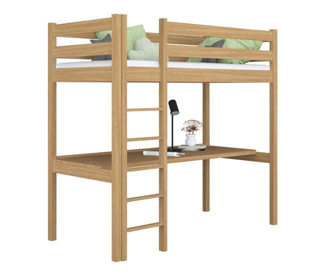 Cama mezzanine de carvalho com secretária n05 carvalho natural