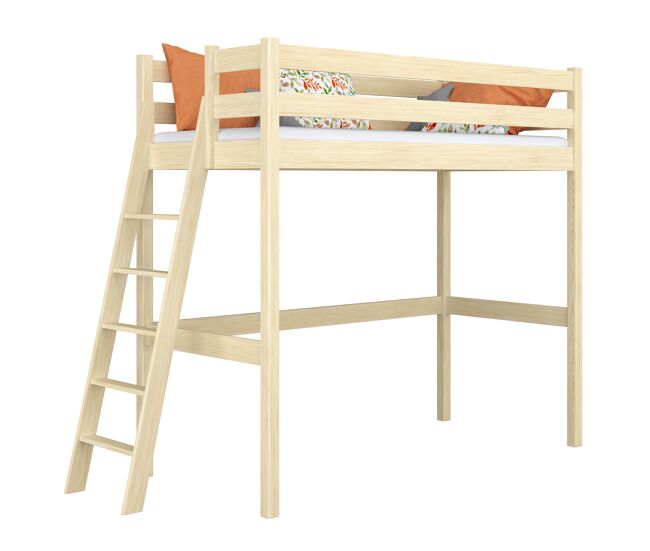 Cama alta de madeira n02 pinho incolor