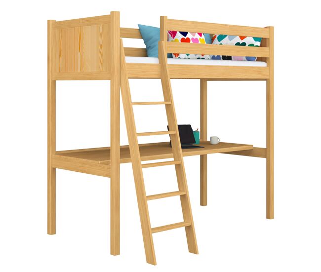 Cama alta de madeira com secretária n04 pinho natural