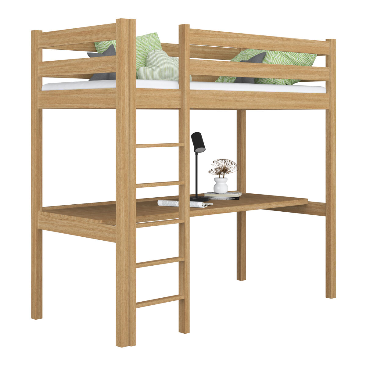 Cama mezzanine de carvalho com secretária N05 120x180