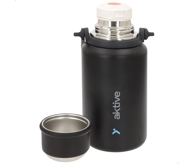 Aktive garrafa térmica noire de acier inox de 900 ml com tampa de rosca à prova de vazamentos.
