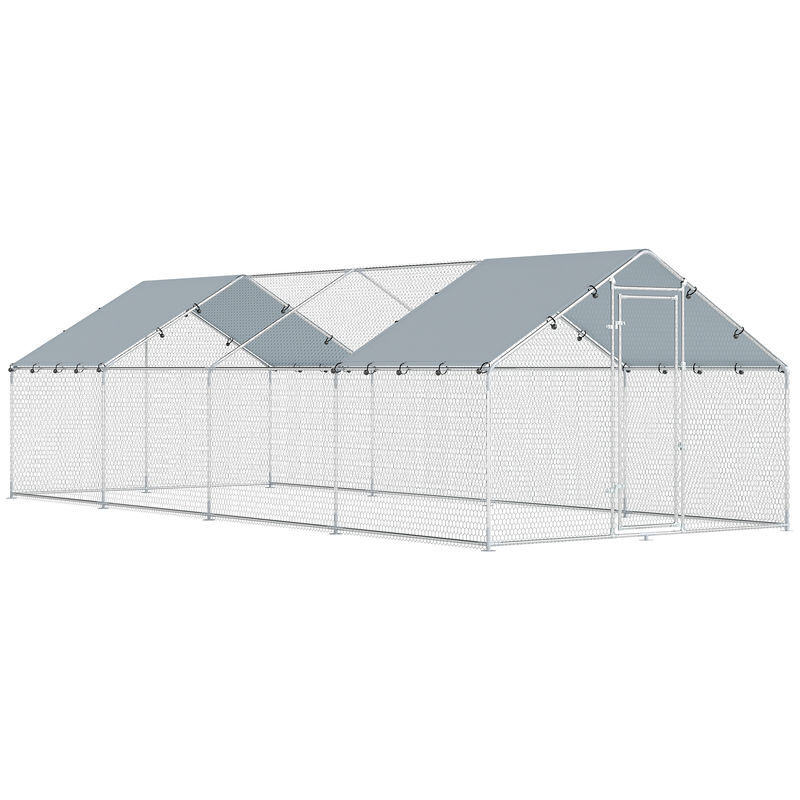 Pawhut galinheiro para exterior grande, 6,8x3x1,9 m, galinheiro em aço galvanizado, porta com duplo fecho, cobertura em tecido oxford, anti-uv e