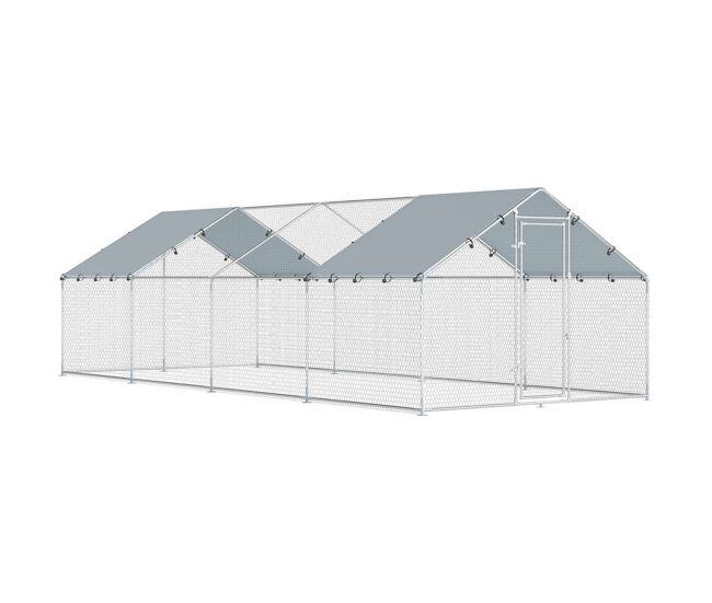 Pawhut galinheiro para exterior grande, 6,8x3x1,9 m, galinheiro em aço galvanizado, porta com duplo fecho, cobertura em tecido oxford, anti-uv e