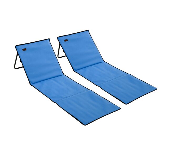 Outsunny conjunto de 2 esteiras de praia dobráveis em tecido oxford 600d com encosto reclinável e alça de transporte para jardim 142x51x40 cm azul