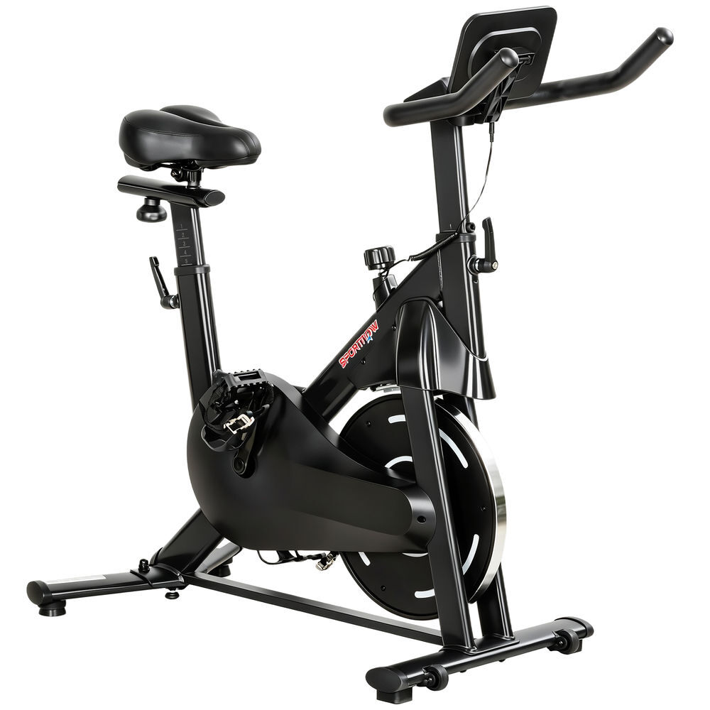 Sportnow bicicleta estática com resistência magnética regulável bici estática silenciosa com ecrã lcd volante assento e guiador ajustáveis rodas e