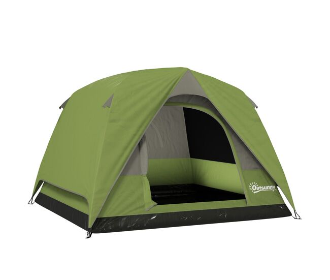 Outsunny tenda de campismo para 2-3 pessoas tenda dobrável com porta janelas de rede bolso gancho e saco de transporte impermeável montagem fácil para
