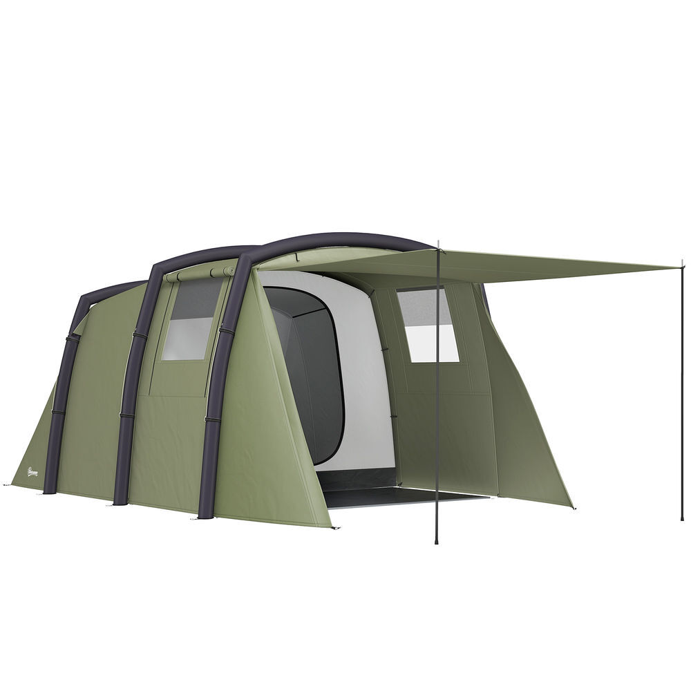 Outsunny tenda de campismo inflável familiar tipo túnel para 3-4 pessoas tenda de campismo glamping com vestíbulo janelas de malha e bolsa de
