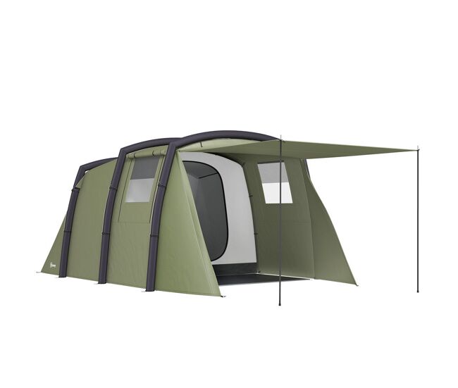Outsunny tenda de campismo inflável familiar tipo túnel para 3-4 pessoas tenda de campismo glamping com vestíbulo janelas de malha e bolsa de