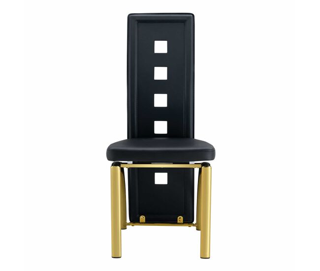 Conjunto de 2 cadeiras de jantar com design europeu - couro pu preto + pernas metálicas douradas - 102,5 cm - preto e dourado