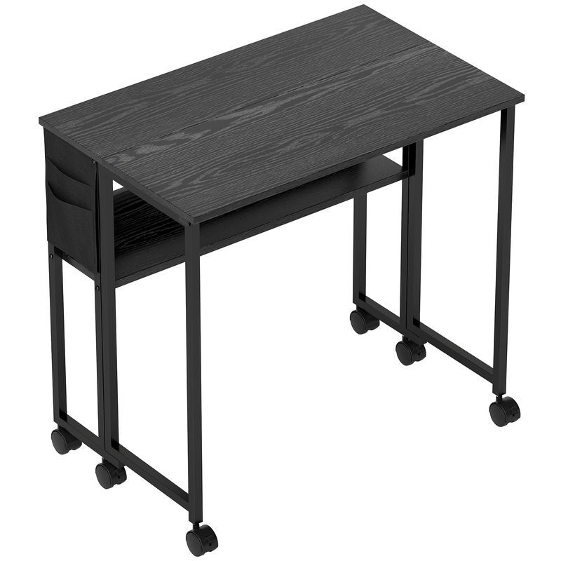 Homcom secretária dobrável com rodas e prateleira mesa compacta com bolso de armazenamento mesa para computador portátil para casa escritório espaços