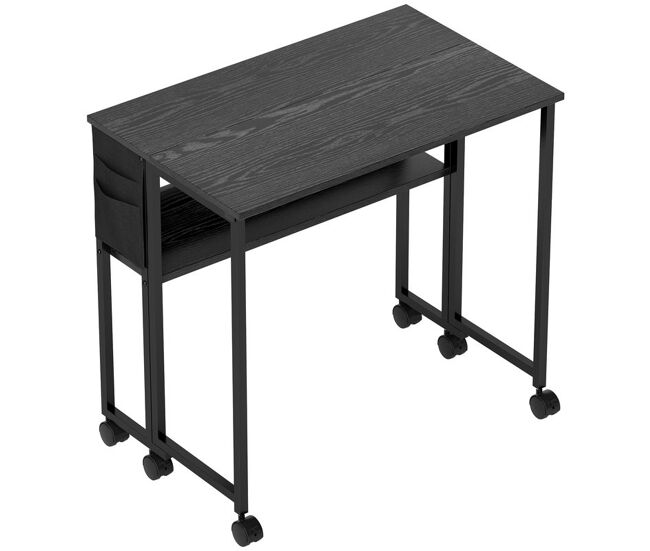 Homcom secretária dobrável com rodas e prateleira mesa compacta com bolso de armazenamento mesa para computador portátil para casa escritório espaços