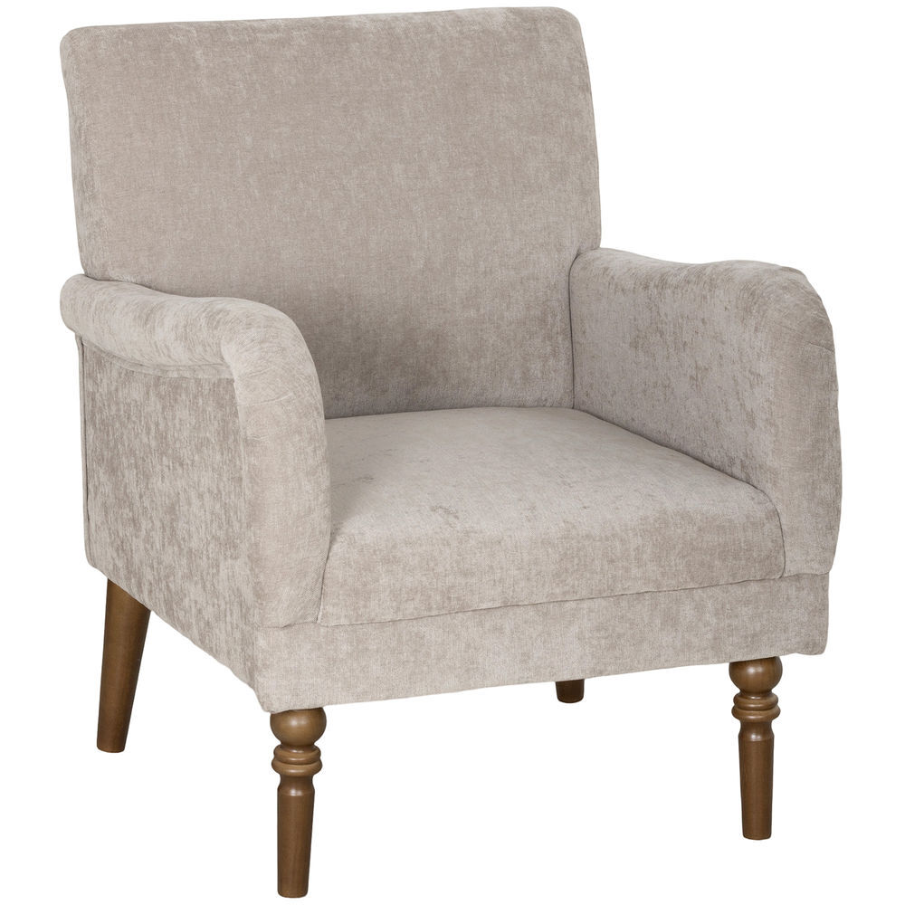 Homcom poltrona relax sofá individual estofado em linho apoios de braços elegantes pés de madeira maciça acolchoamento espesso para sala quarto e escritório gris