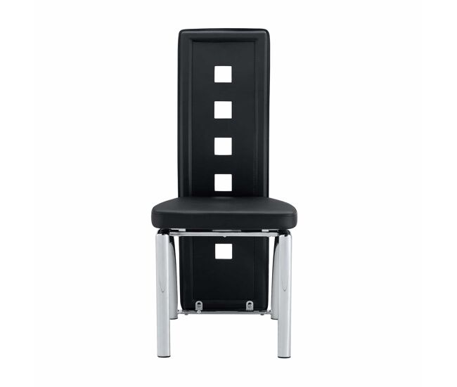 Cadeiras de sala de jantar 2 peças - design europeu com padrão perfurado, pu preto + pernas metálicas prateadas - preto+prata