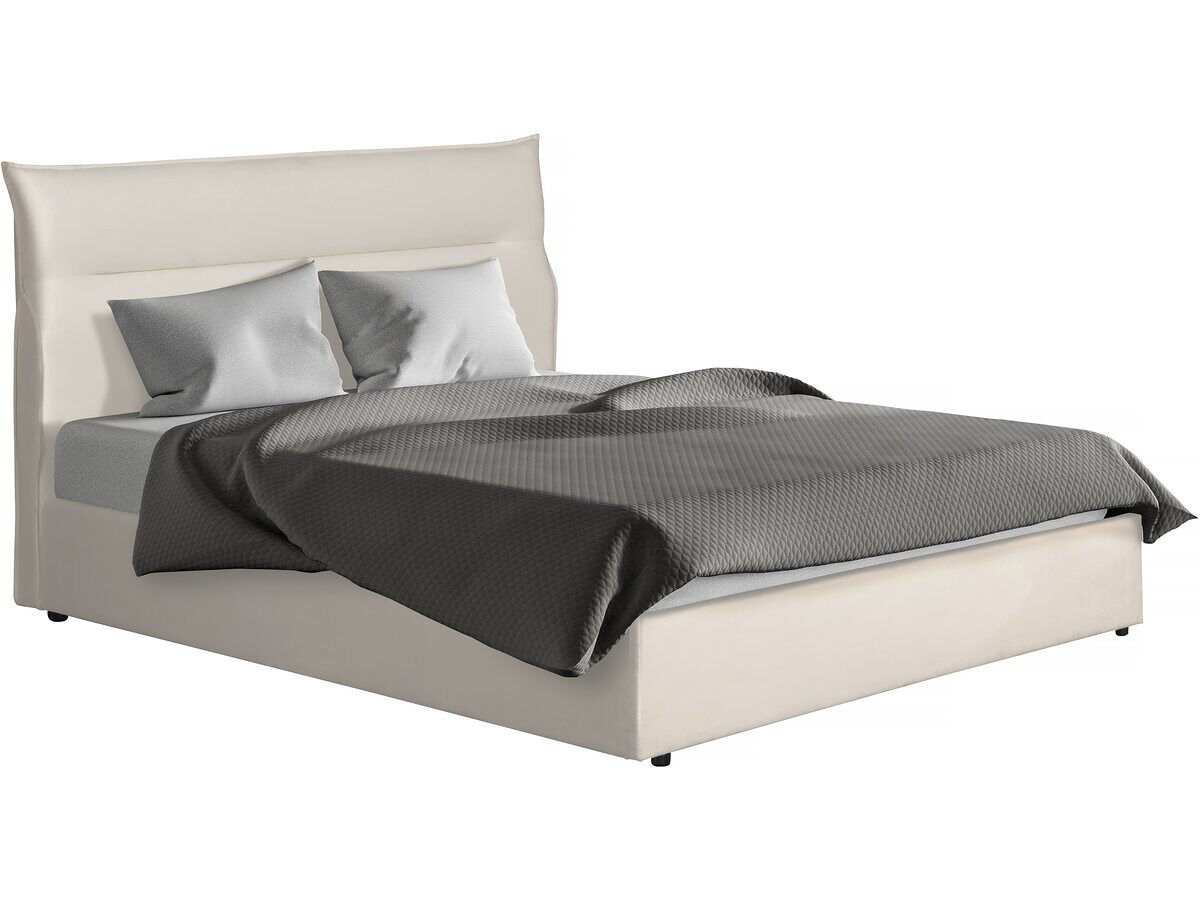 Cama com baú de arrumação em veludo  - 160 x 200 cm - bege