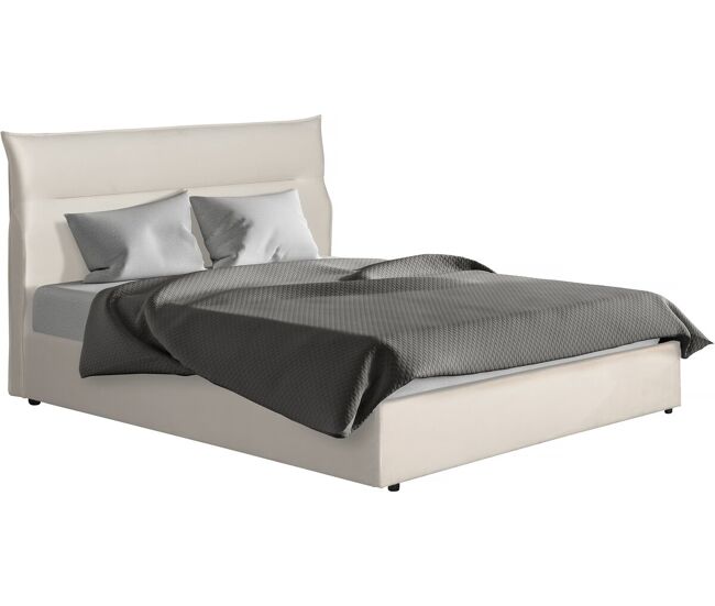 Cama com baú de arrumação em veludo - 160 x 200 cm - bege