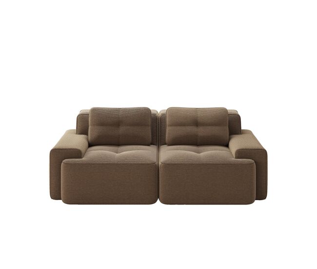 Sofá modular + 2 lugares - moderno, confortável, assento profundo, veludo canelado - castanho
