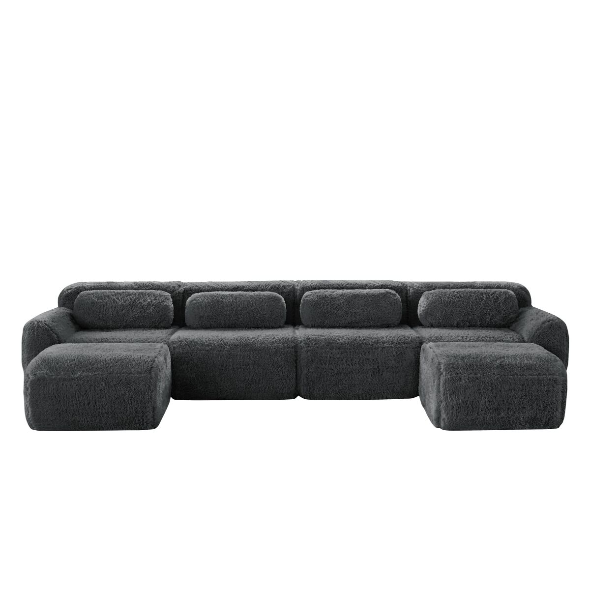 Sofá modular u 4 lugares - sem montagem, combinável, felpa, suporte ergonómico - cinza