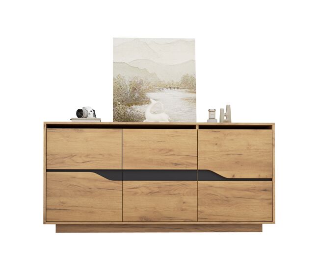 Aparador de painel de partículas com 3 portas,natural