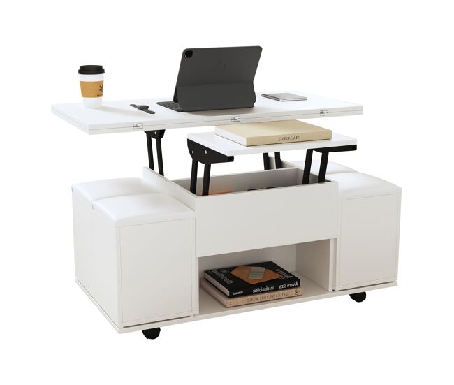 Mesa de centro elevável retangular de painel de partículas,branco