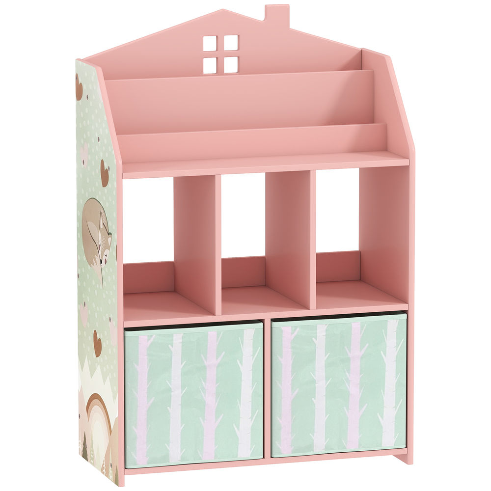 Aiyaplay étagère infantil rosa com gavetas de tecido e design de raposas para brinquedos e livros