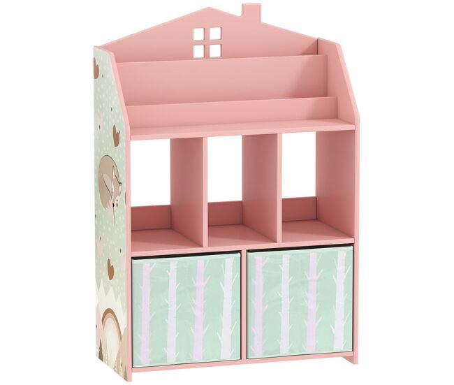 Aiyaplay étagère infantil rosa com gavetas de tecido e design de raposas para brinquedos e livros