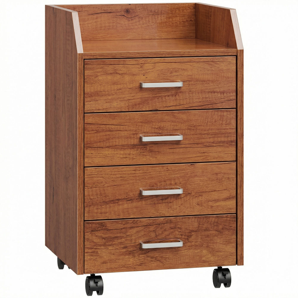 Vinsetto bloco de gavetas de escritório com rodas bloco de gavetas com 4 gavetas organizador móvel para escritório sala ou quarto 40x36x65 cm castanho