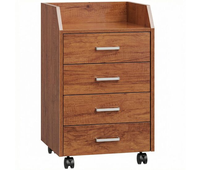 Vinsetto bloco de gavetas de escritório com rodas bloco de gavetas com 4 gavetas organizador móvel para escritório sala ou quarto 40x36x65 cm castanho