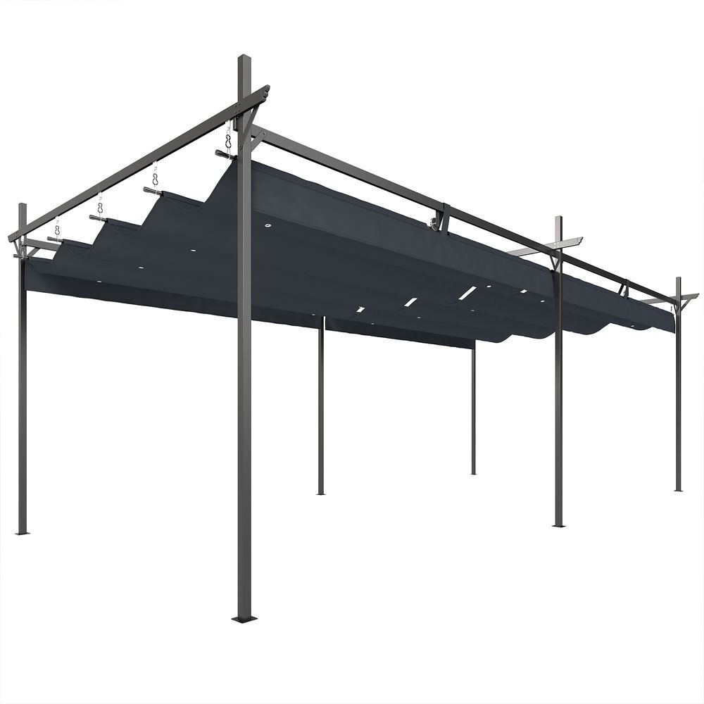 Outsunny pérgola com teto retrátil pérgola de alumínio 588x297x230 cm pérgola com tecido de poliéster anti uv pérgola de jardim exterior cinzento