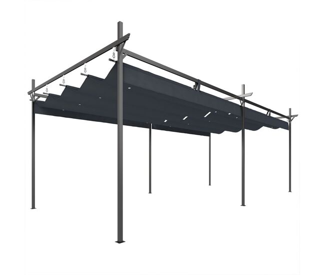 Outsunny pérgola com teto retrátil pérgola de alumínio 588x297x230 cm pérgola com tecido de poliéster anti uv pérgola de jardim exterior cinzento