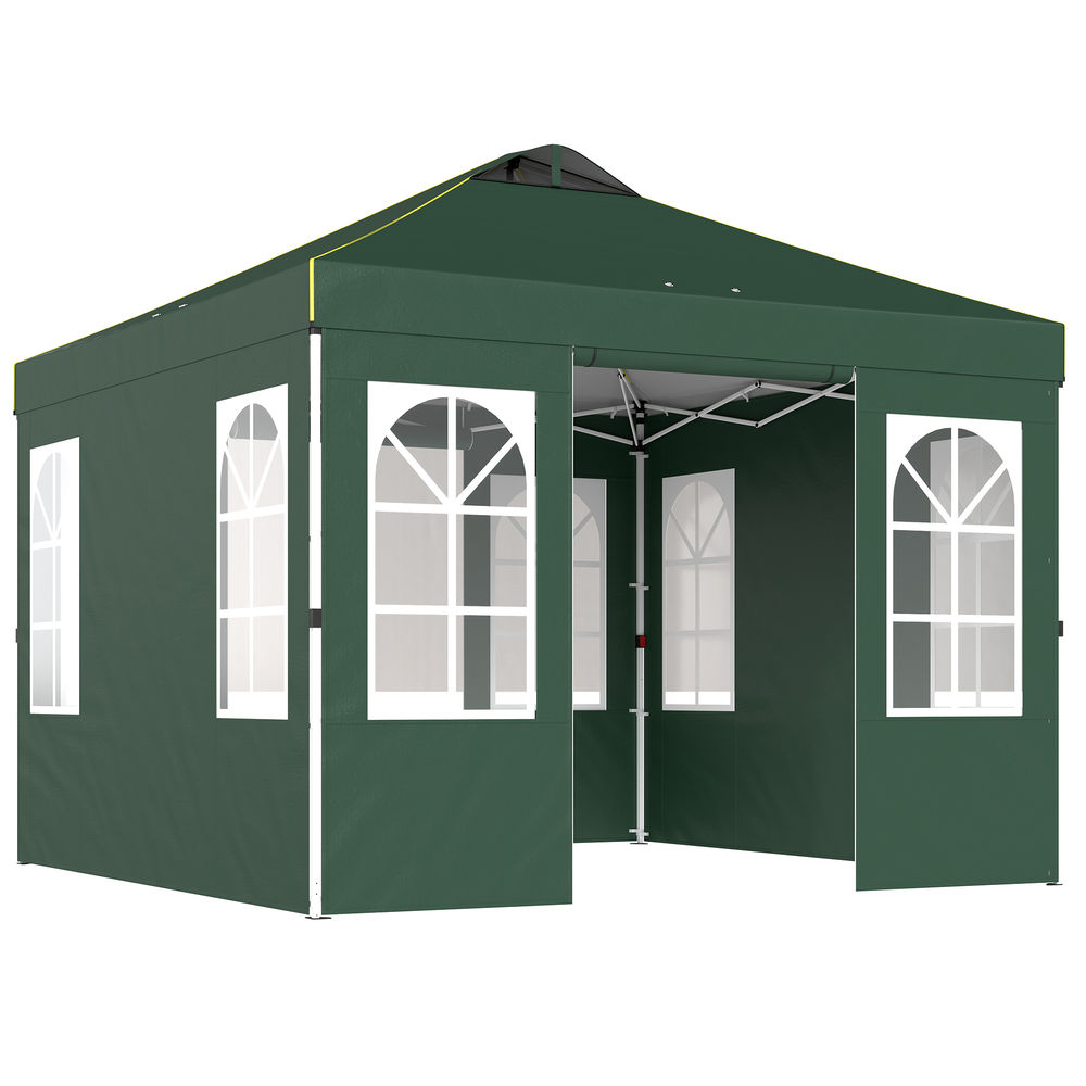 Outsunny tenda dobrável 3x3 m pop-up com 4 laterais removíveis, tenda de jardim com upf50+, bloqueio central, altura ajustável, bolsa de transporte, sacos de areia, tenda para exterior verde