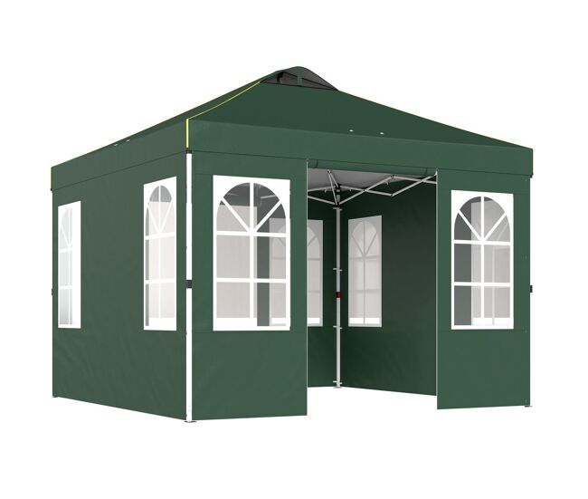 Outsunny tenda dobrável 3x3 m pop-up com 4 laterais removíveis, tenda de jardim com upf50+, bloqueio central, altura ajustável, bolsa de transporte,