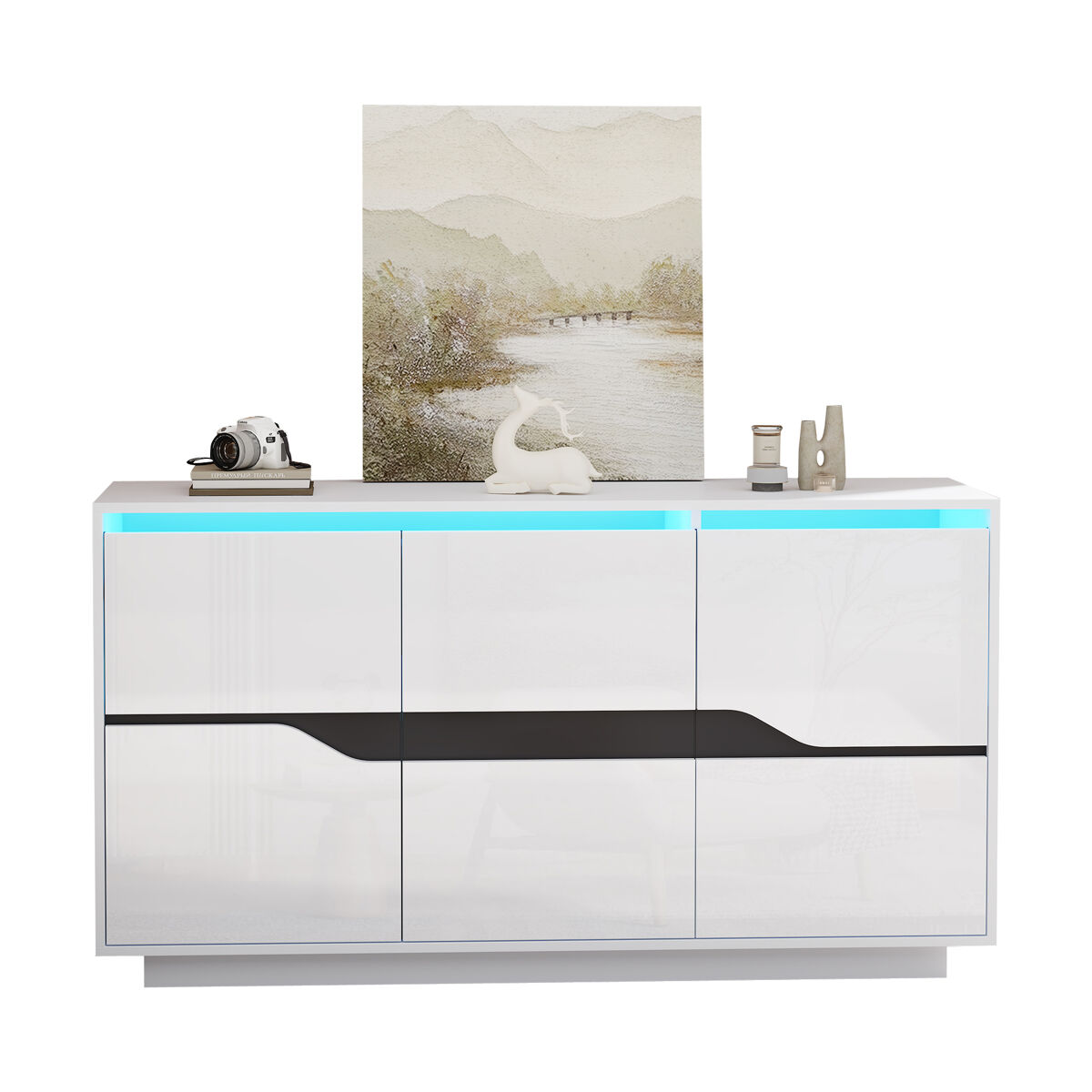 Aparador de painel de partículas com 3 portas,branco