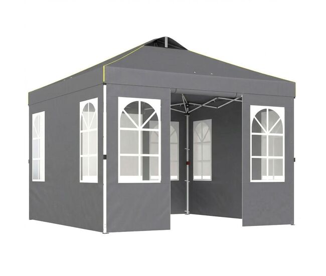 Outsunny tenda dobrável 3x3 m pop-up com 4 laterais removíveis, upf50+, bloqueio central, altura ajustável, bolsa de transporte e sacos de areia -