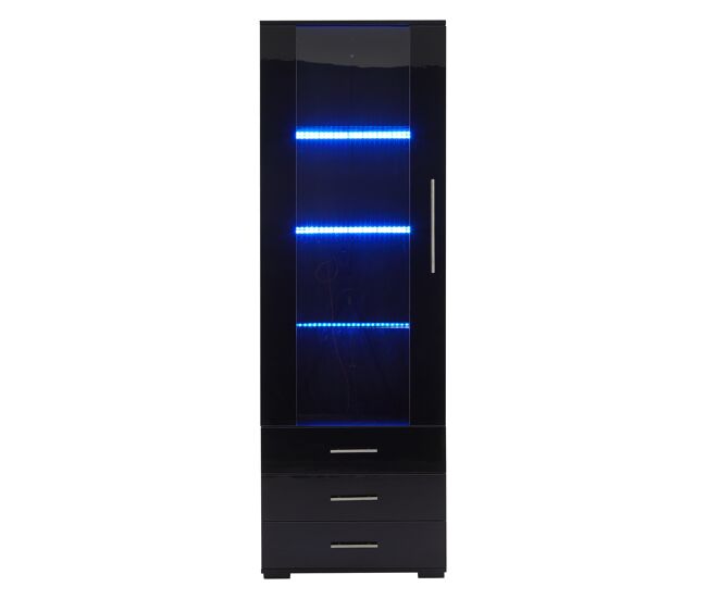 Vitrine de mdf com 1 porta,3 gavetas e luz led,preto