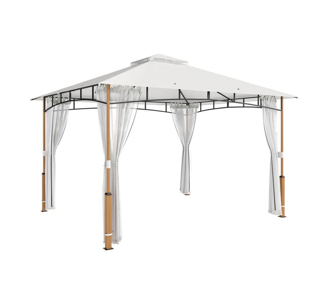Outsunny pérgola para jardim 3x3,6 m pérgola de exterior com telhado duplo paredes de rede upf50+ estrutura metálica pérgola terraço jardim creme e