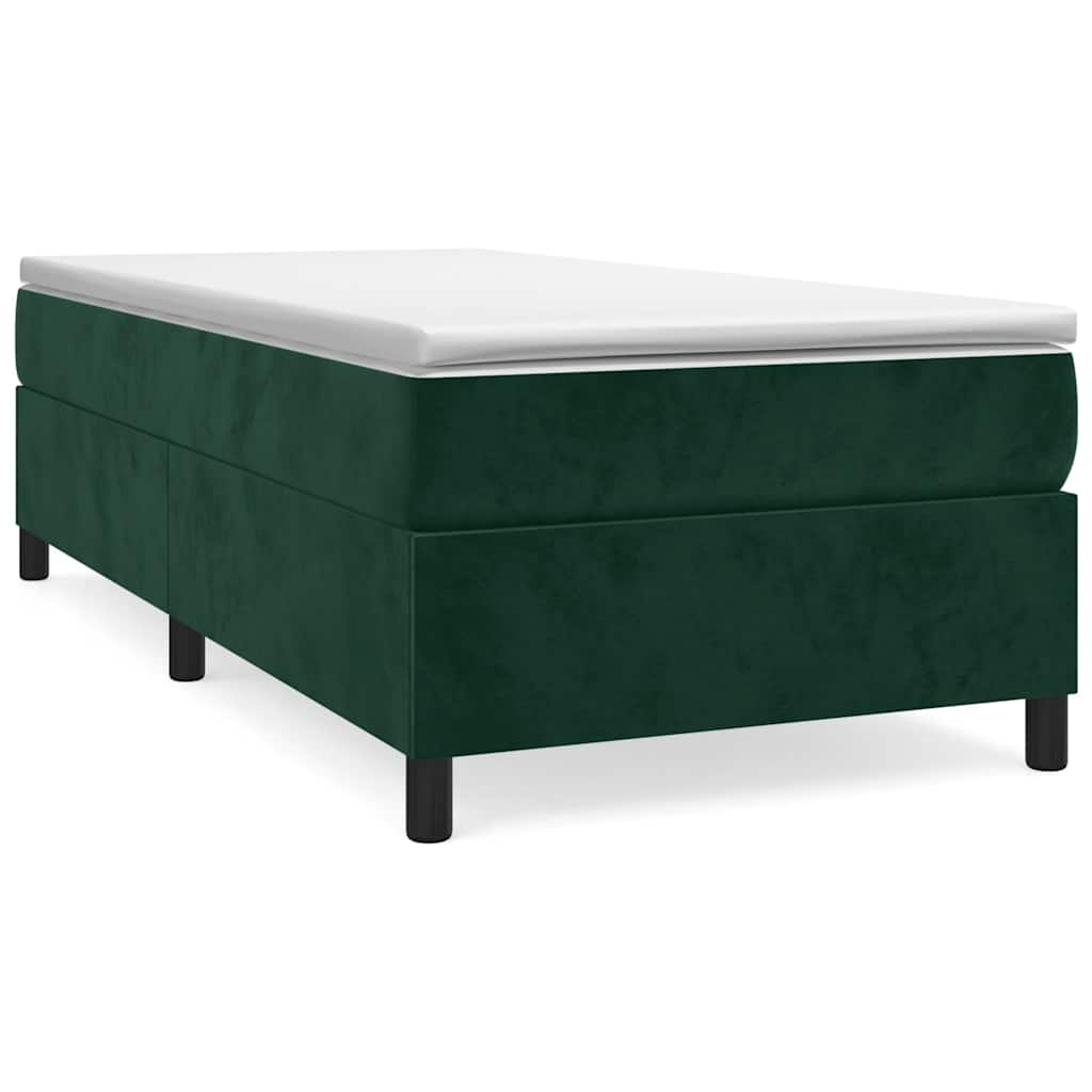 Estrutura de cama de solteiro moderno, com molas 90x200 cm veludo verde-escuro