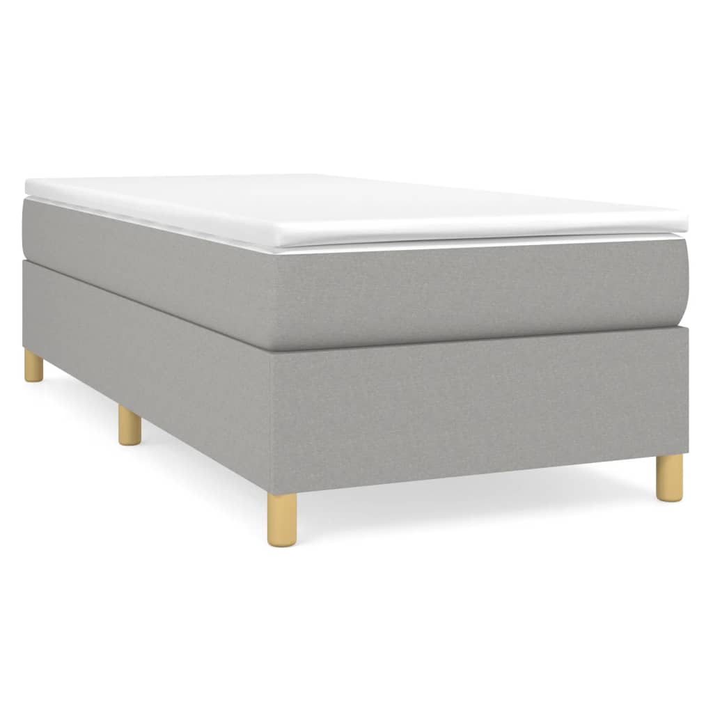 Estrutura de cama de solteiro para adultos com molas 90x190 cm tecido cinzento-claro