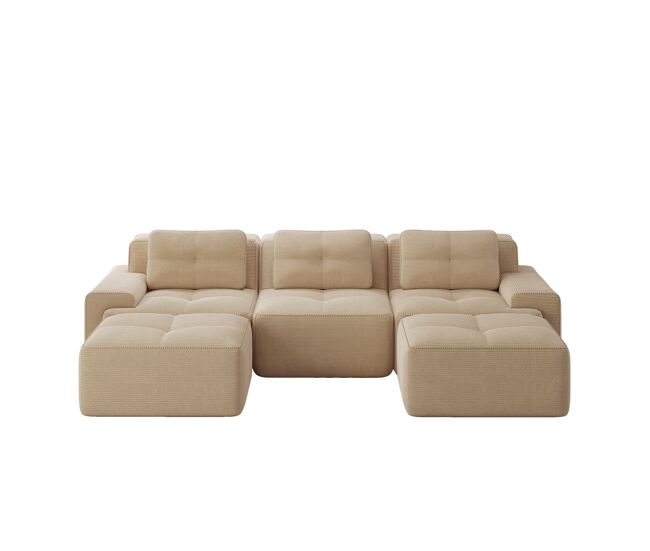 Sofá modular u 3 lugares - cloud, com otomana, estofado em veludo cotelê, sem montagem - bege