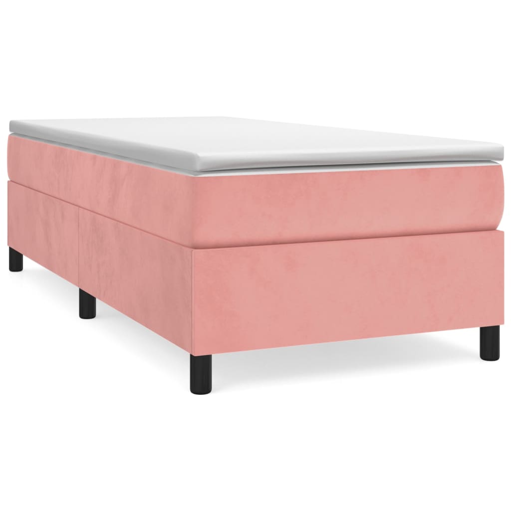 Estrutura de cama de solteiro para adultos com molas 90x200 cm veludo rosa