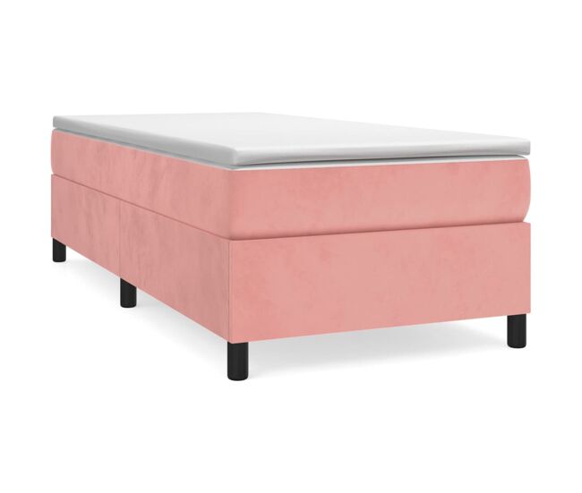 Estrutura de cama de solteiro para adultos com molas 90x200 cm veludo rosa