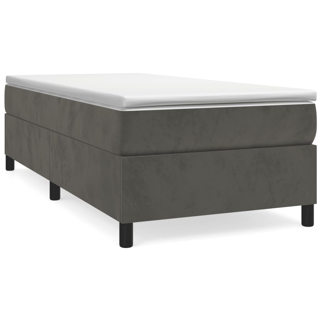 Estrutura de cama de solteiro para adultos com molas 90x200 cm veludo cinzento-escuro