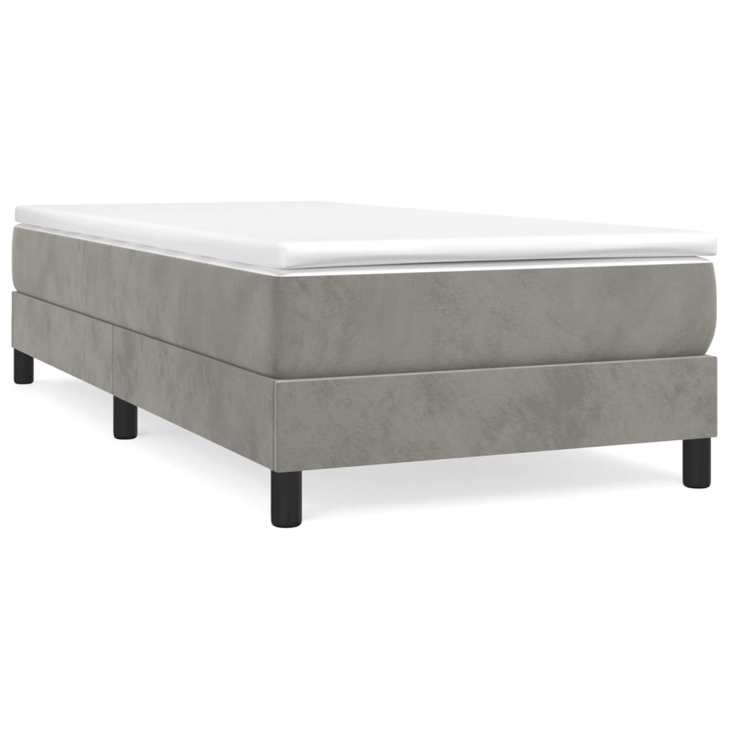Estrutura de cama de solteiro para adultos com molas 100x200 cm veludo cinzento-claro