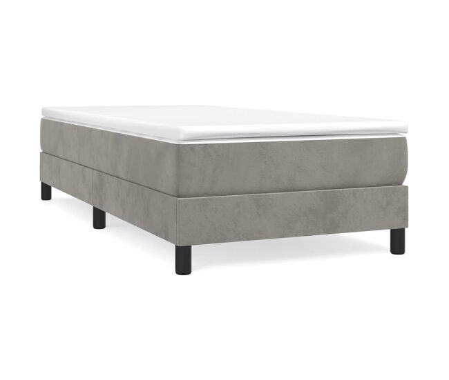 Estrutura de cama de solteiro para adultos com molas 100x200 cm veludo cinzento-claro