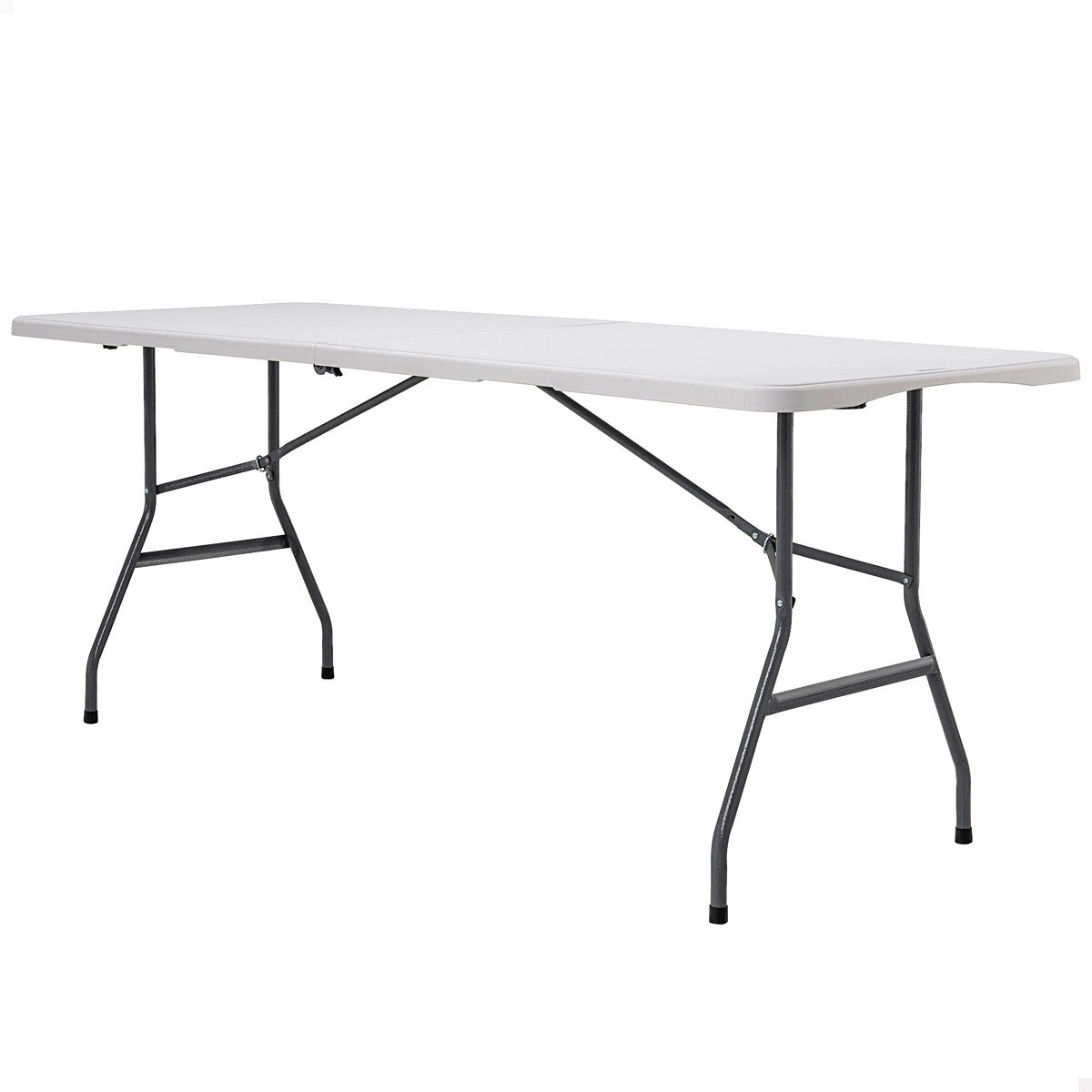 Peakform mesa retangular com pés dobráveis, efeito granito branco, 180x70x74 cm