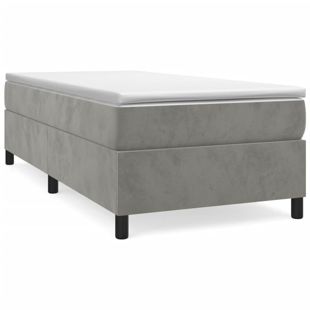 Estrutura de cama de solteiro para adultos com molas 100x200 cm veludo cinzento-claro