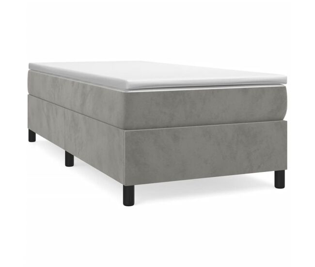 Estrutura de cama de solteiro para adultos com molas 100x200 cm veludo cinzento-claro