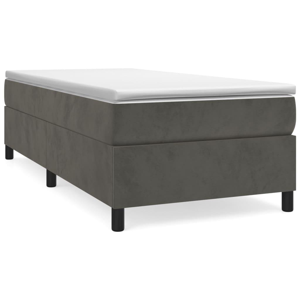 Estrutura de cama de solteiro para adultos com molas 90x190 cm veludo cinzento-escuro