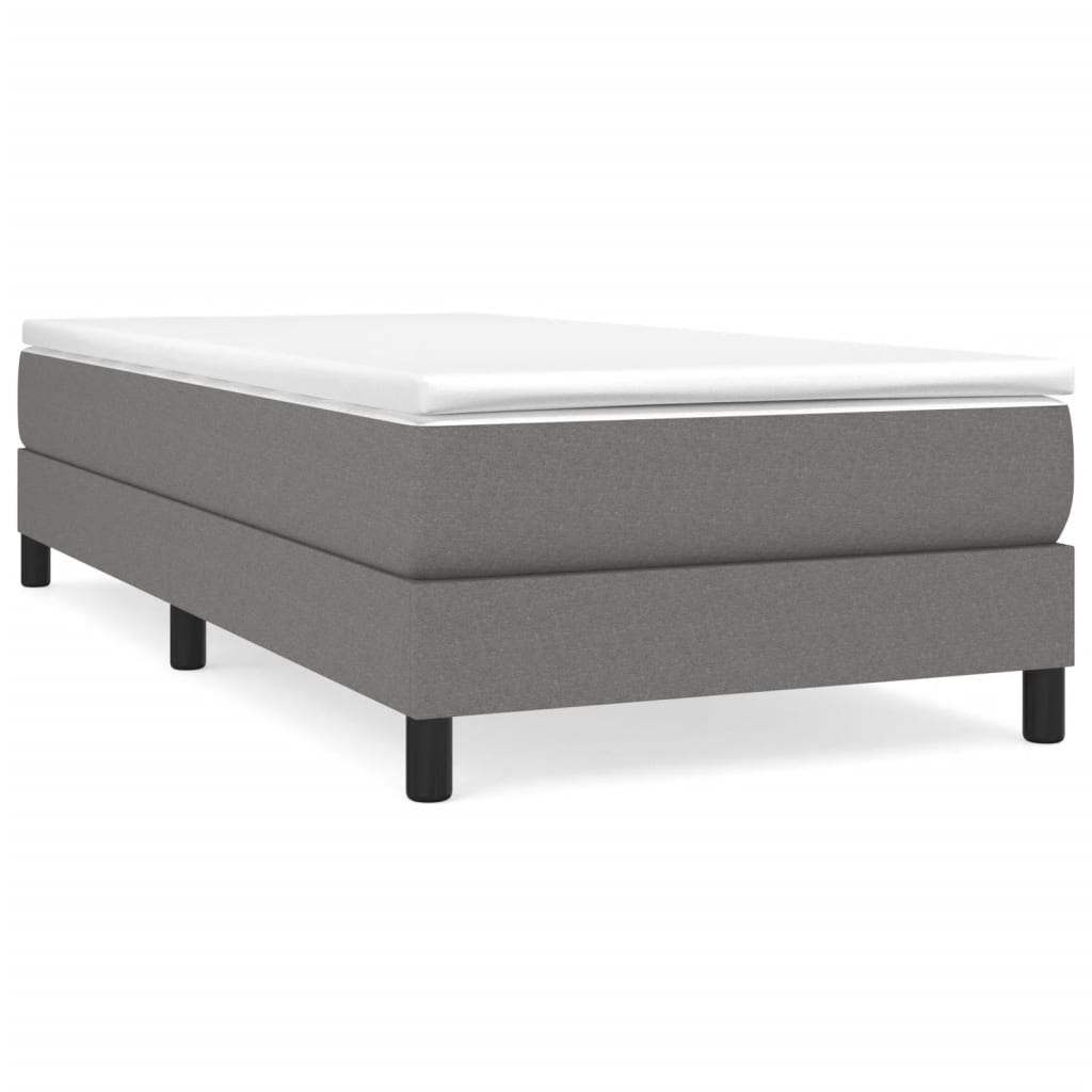 Estrutura de cama de solteiro para adultos com molas 90x200 cm tecido cinzento-escuro