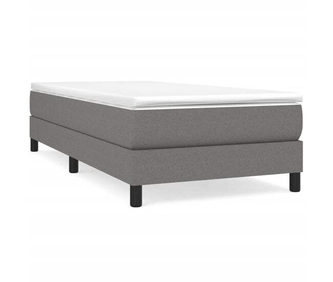 Estrutura de cama de solteiro para adultos com molas 90x200 cm tecido cinzento-escuro
