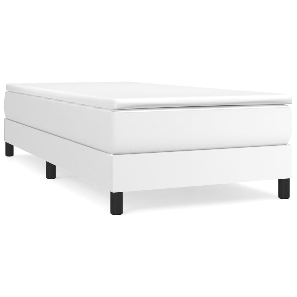 Estrutura de cama de solteiro para adultos com molas 80x200 cm couro artificial branco